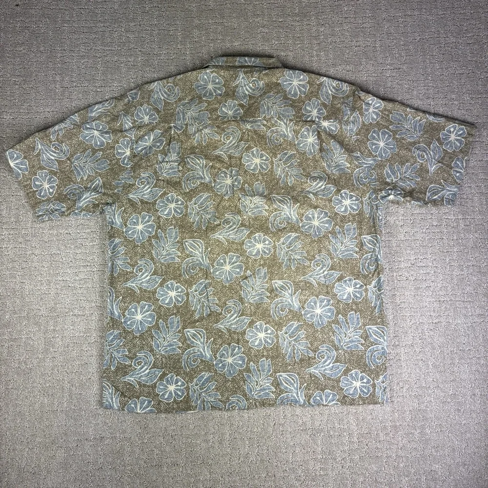 VTG OP Shirt Mens Large Green/Grey Floral Hawaiian SS Button Front Camp Y2K 90s